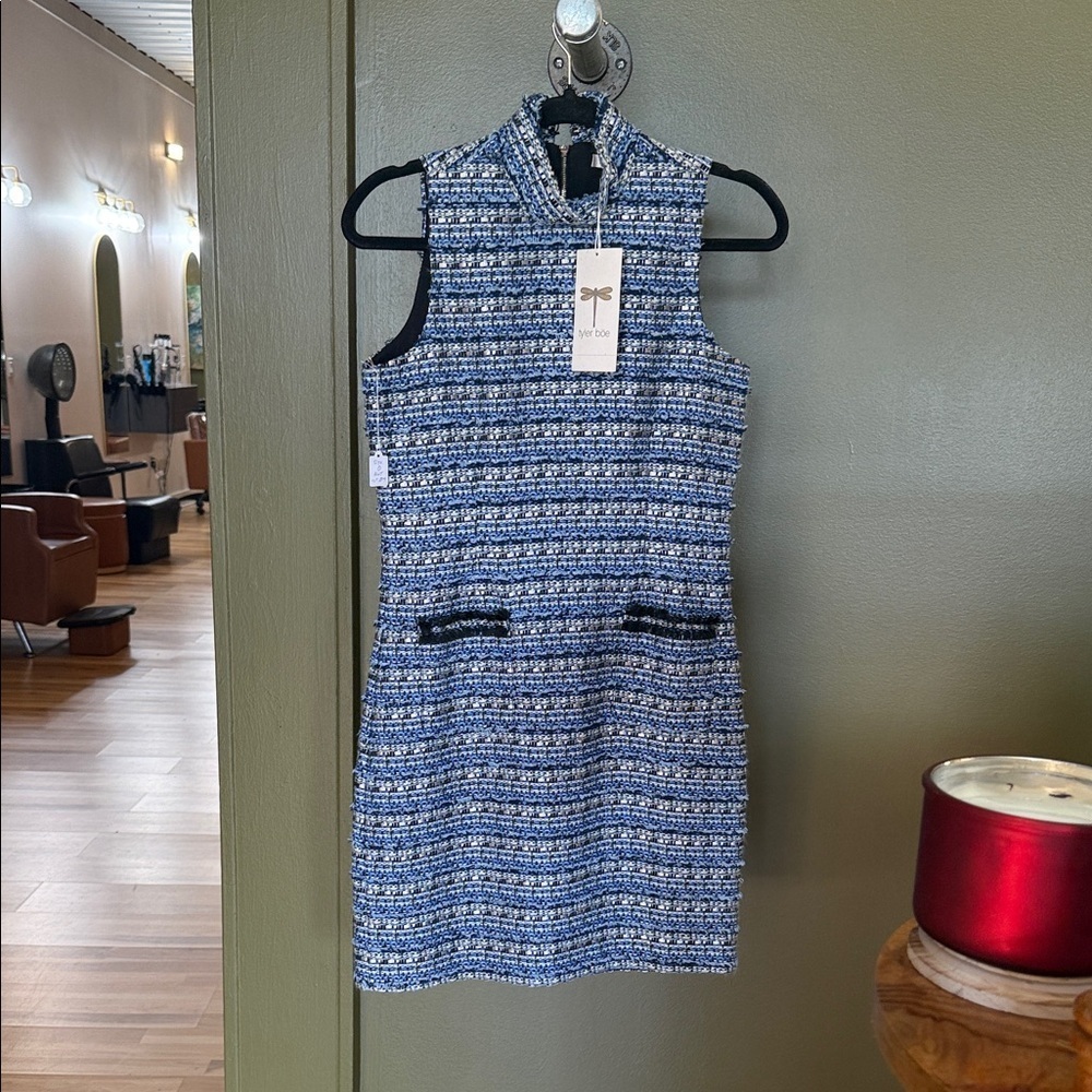 Tyler Boe Blue and Black Patterned Mini Dress